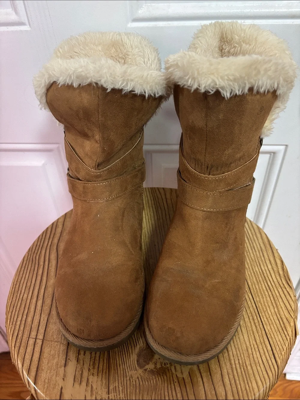Airwalk Tan Suede Faux-Fur Cuffed Ankle Boots